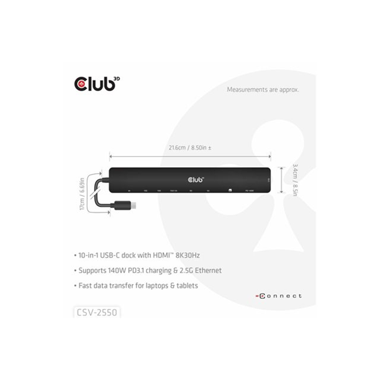 10-1 PORTABLE DOCK USB TYPE-C(R) 10GBPSTO HDMI# 8K30HZ PD3.1 MAX.140WATT