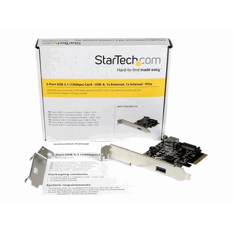 2 Port USB 3.1 10Gbps Card 1x Ext 1x Int