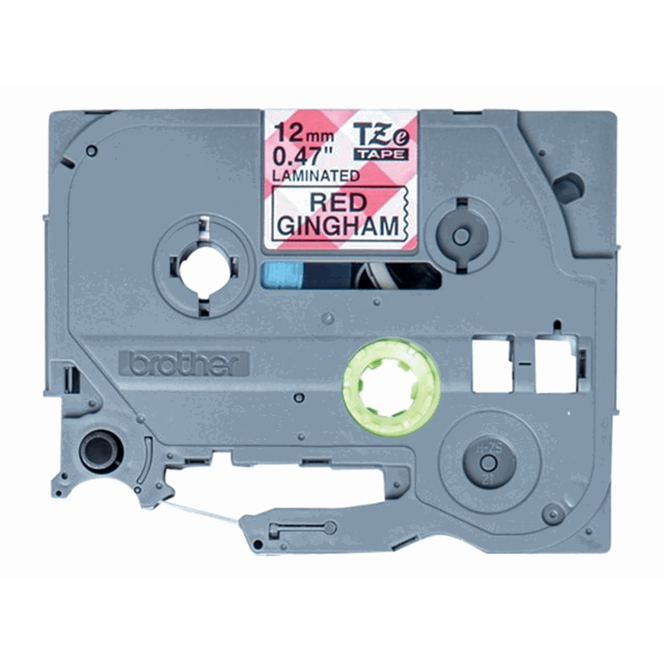 PTOUCH BLACK ON RED GINGHAM TAPE 12MM