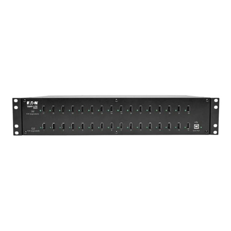 32-Port USB Charging Station with Syncing 230V 5V 80A 400W USB Charger Output 2U Rack-Mount