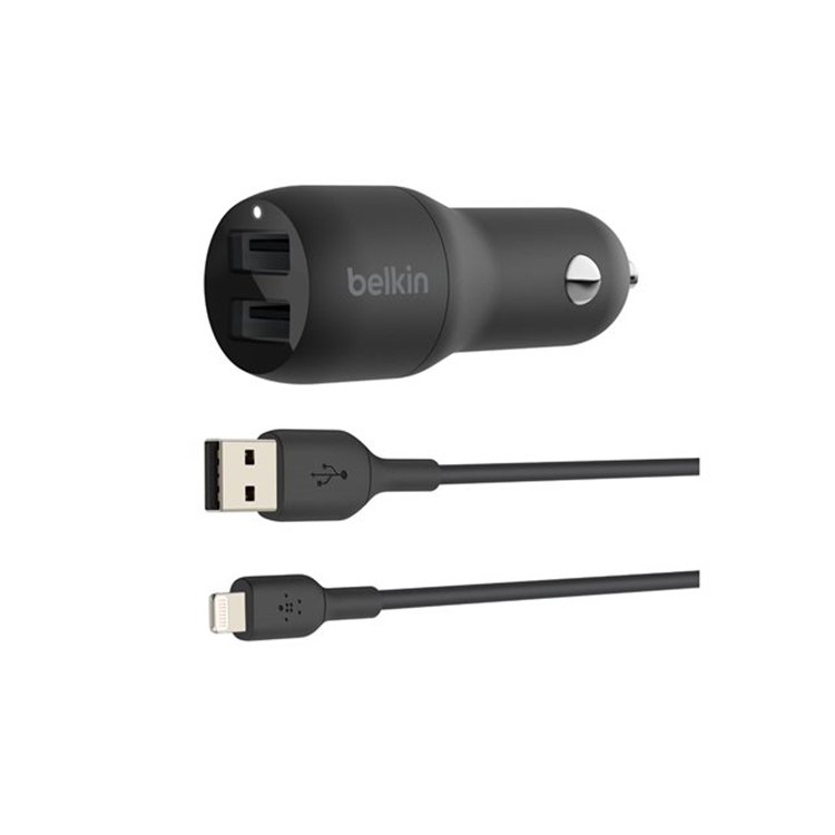 BELKIN Dual USB-A CarCh 1M PVC A-LTG 24W BELKIN Dual USB-A CarCh 1M PVC A-LTG 24W