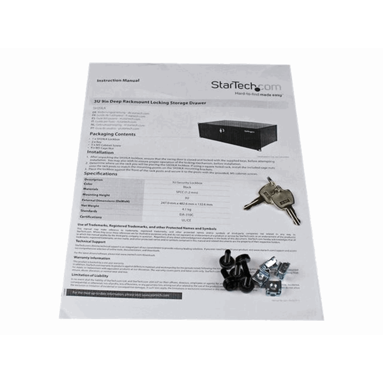 3U 9in Deep Locking Storage Drawer