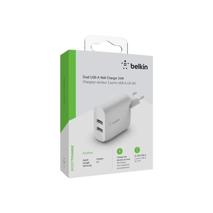 BELKIN Dual USB-A WallCharger 12W X2 WHT BELKIN Dual USB-A WallCharger 12W X2 WHT