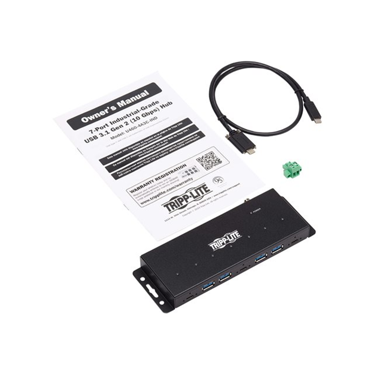 Industrial 7-Port USB-C Hub Gen2 10G 4xUSB-A and 3x USB-C Ports W 15Kv ESD Immunity 2Kv Surge Industrial 7-Port USB-C Hub Gen2 10G 4xUSB-A and 3x USB-C Ports W 15Kv ESD Immunity 2Kv Surge