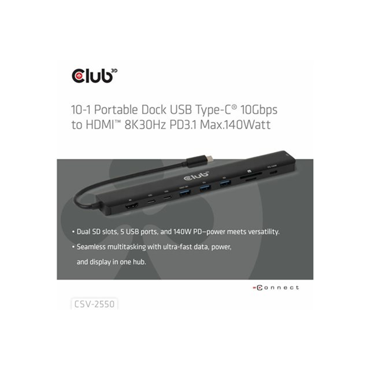 10-1 PORTABLE DOCK USB TYPE-C(R) 10GBPSTO HDMI# 8K30HZ PD3.1 MAX.140WATT 10-1 PORTABLE DOCK USB TYPE-C(R) 10GBPSTO HDMI# 8K30HZ PD3.1 MAX.140WATT