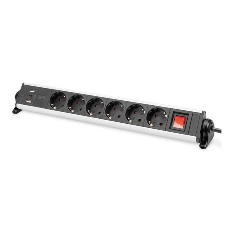 6-fach Office power strip 3x USB 2xUSB-A