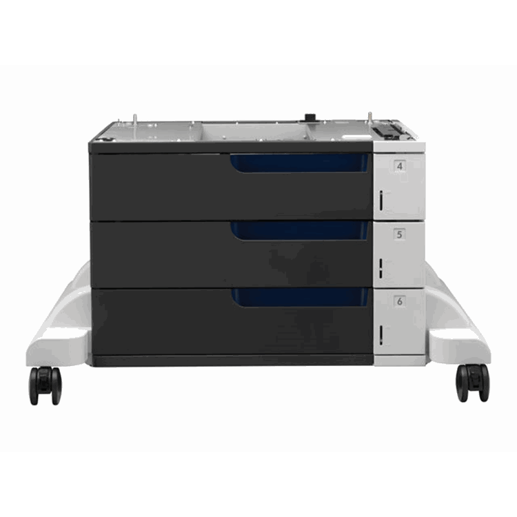 HP 3x500-Sheet Paper Feeder and Stand provides 1500 sheet input capacity.