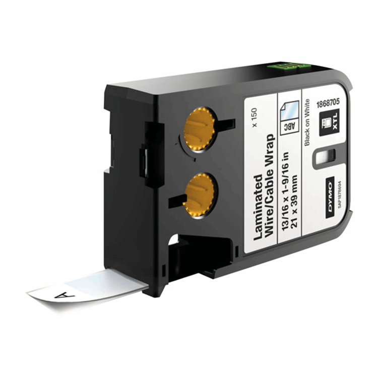 DYMO XTL 13/16i x 1-9/16i (21 mm x 39 mm) Laminated Wire/Cable Wrap Black on White DYMO XTL 13/16i x 1-9/16i (21 mm x 39 mm) Laminated Wire/Cable Wrap Black on White