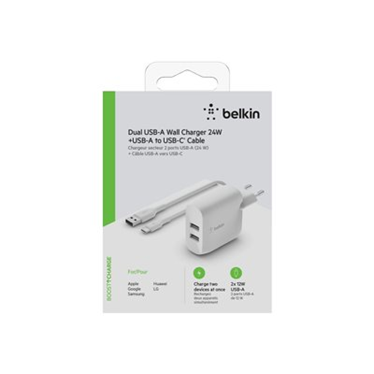 BELKIN Dual USB-A WllChar 1M PVC A-C 24W BELKIN Dual USB-A WllChar 1M PVC A-C 24W