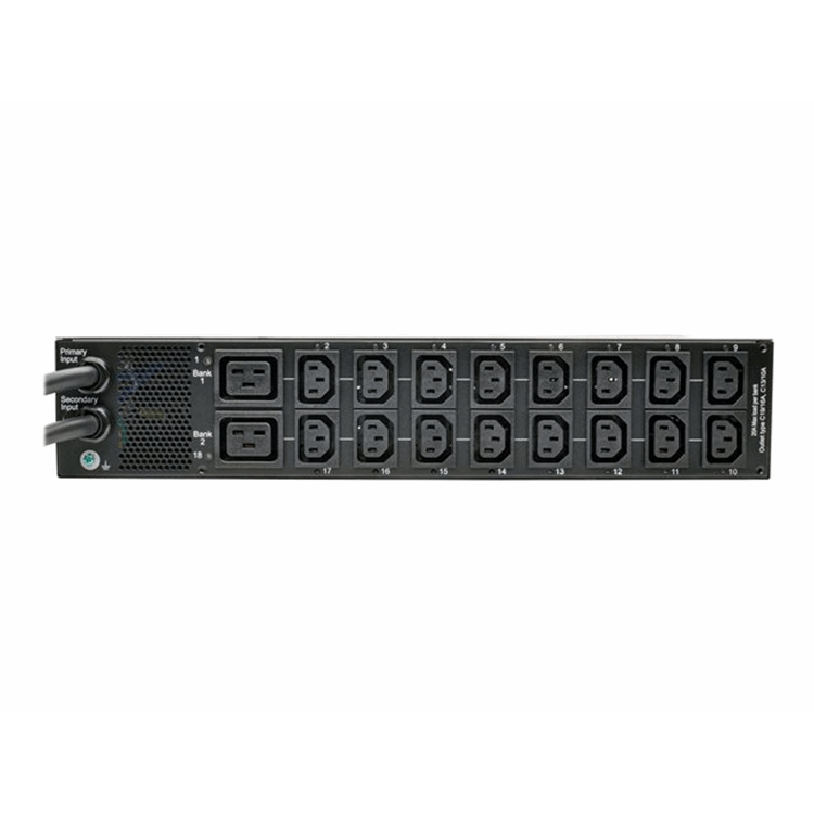 7.7kW Single-Phase Switched Automatic Transfer Switch PDU Two 200-240V IEC309 32A Blue Inputs 16-C13