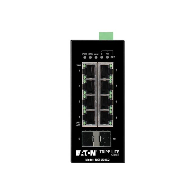 8-Port Unmanaged Industrial Gigabit Ethernet Switch - 10/100/1000 Mbps 2 GbE SFP Slots -40 to 75C DI