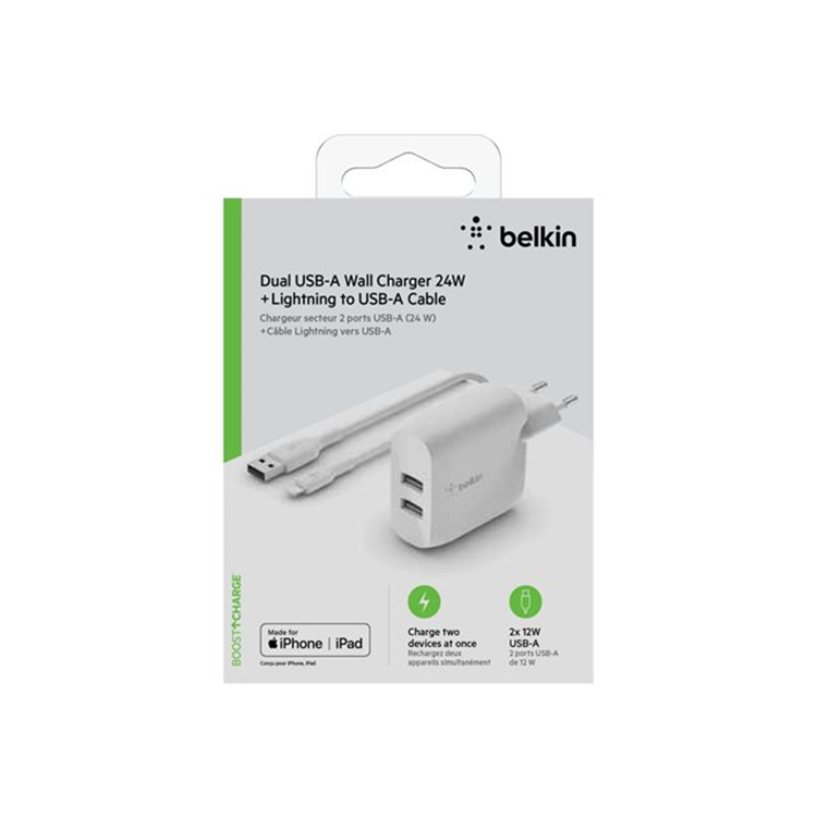 BELKIN DualUSB-A WllChr 1M PVC A-LTG 24W