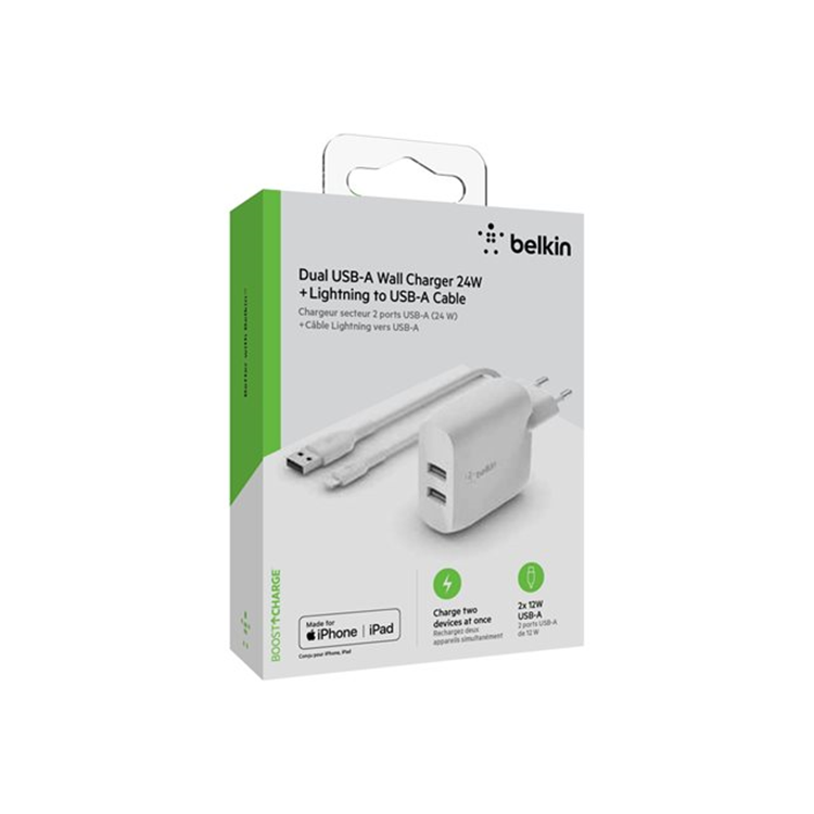 BELKIN DualUSB-A WllChr 1M PVC A-LTG 24W