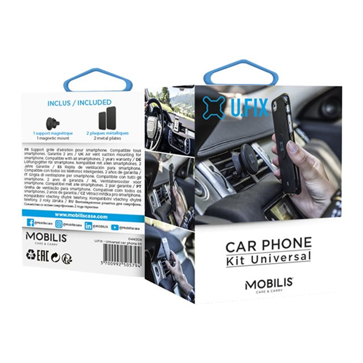 Universal smartphone mount for car air vent - Magnetic fixing - 2 metal plates included Universal smartphone mount for car air vent - Magnetic fixing - 2 metal plates included