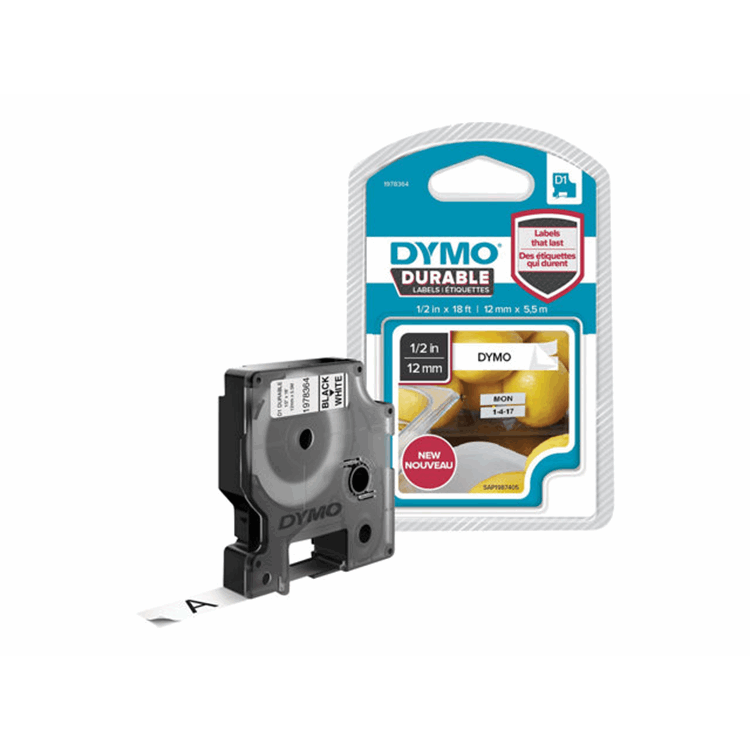 Dymo durable D1 tape zwart/wit 12mm