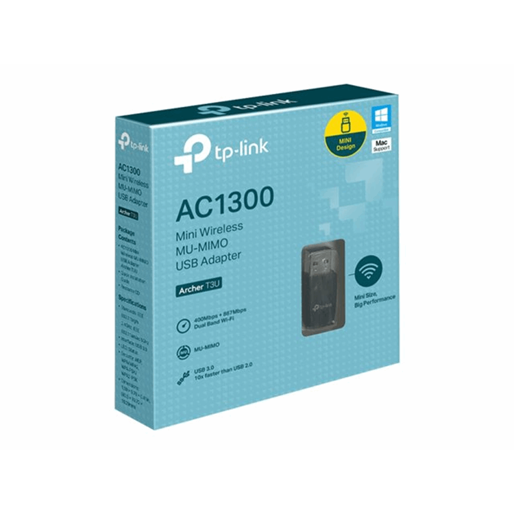 AC1300 Mini Wi-Fi MU-MIMO USB Adapter Mini Size  867Mbps at 5GHz + 400Mbps at 2.4GHz  USB 3.0