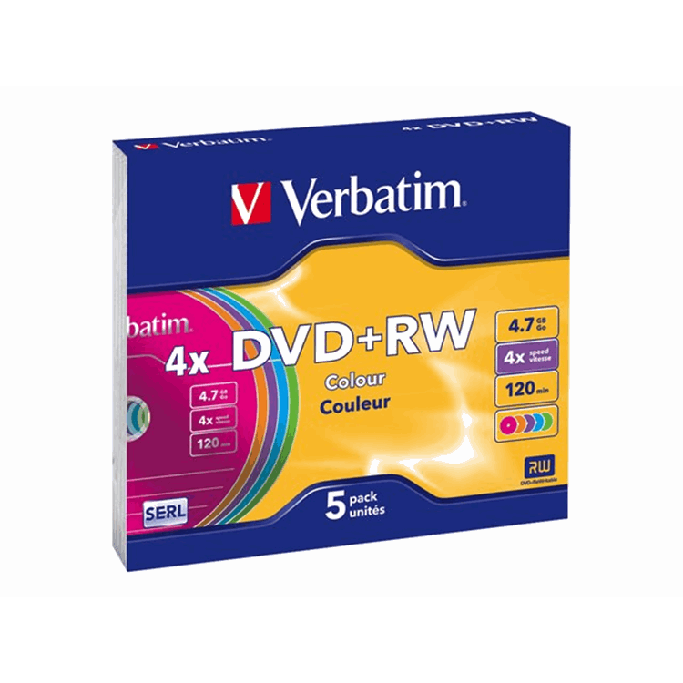 DVD+RW/4.7GB 4x ADVSERL Slim Color 5pk