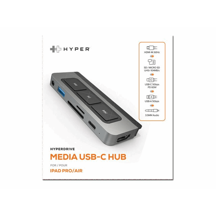 HYPERDRIVE(R) MEDIA 6-IN-1 USB-C HUB FOR IPAD PRO/AIR