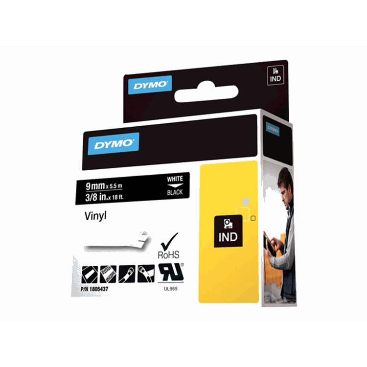 RHINO 9 MM VINYL WHITE ON BLACK