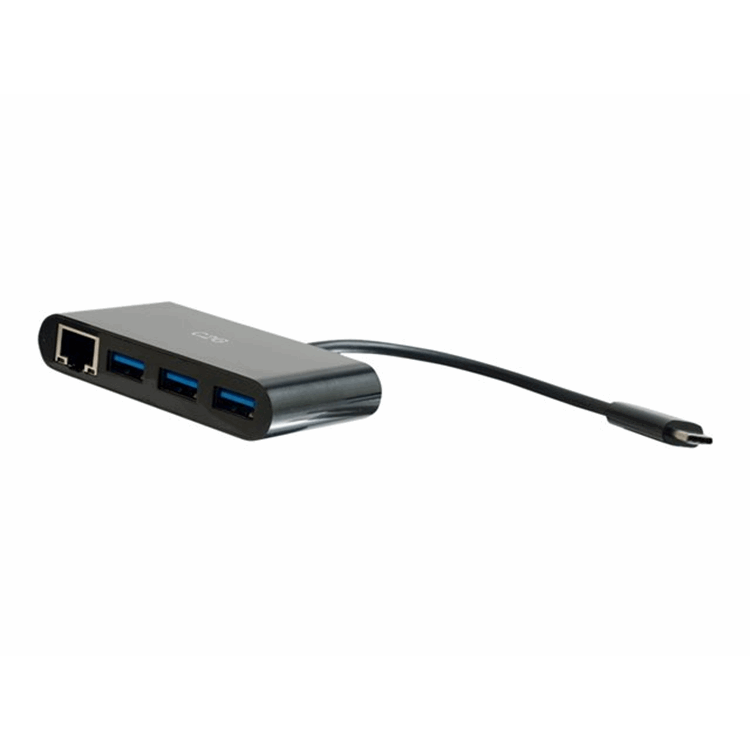 USB-C Ethernet And 3-Port USB Hub Black