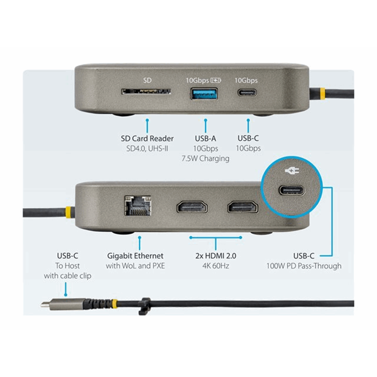 USB C Multiport Adapter Dual 4K HDMI PD