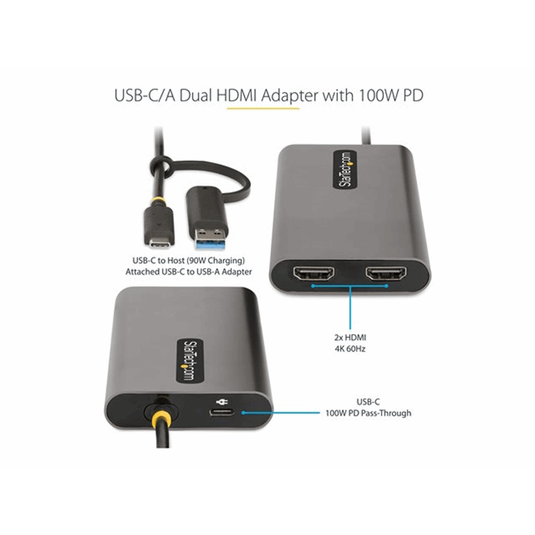 USB-C to Dual-HDMI Adapter 4K 60Hz PD